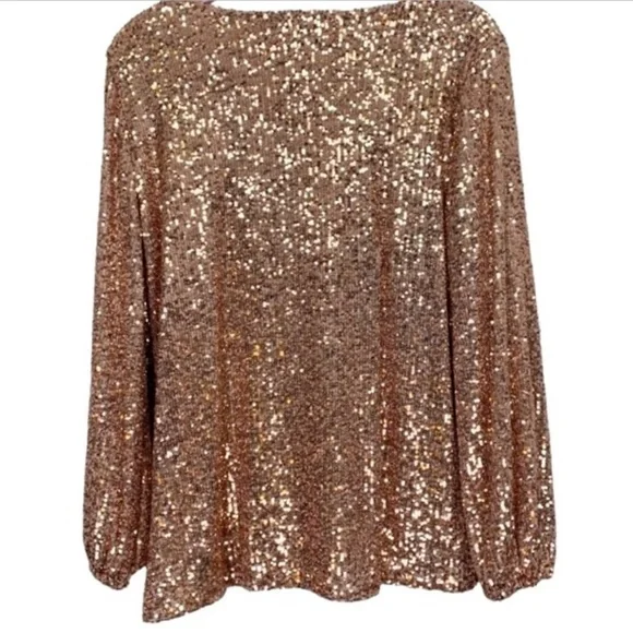 Cable & Gauge Rose Gold Sequin long sleeve Blouse - Picture 3 of 6